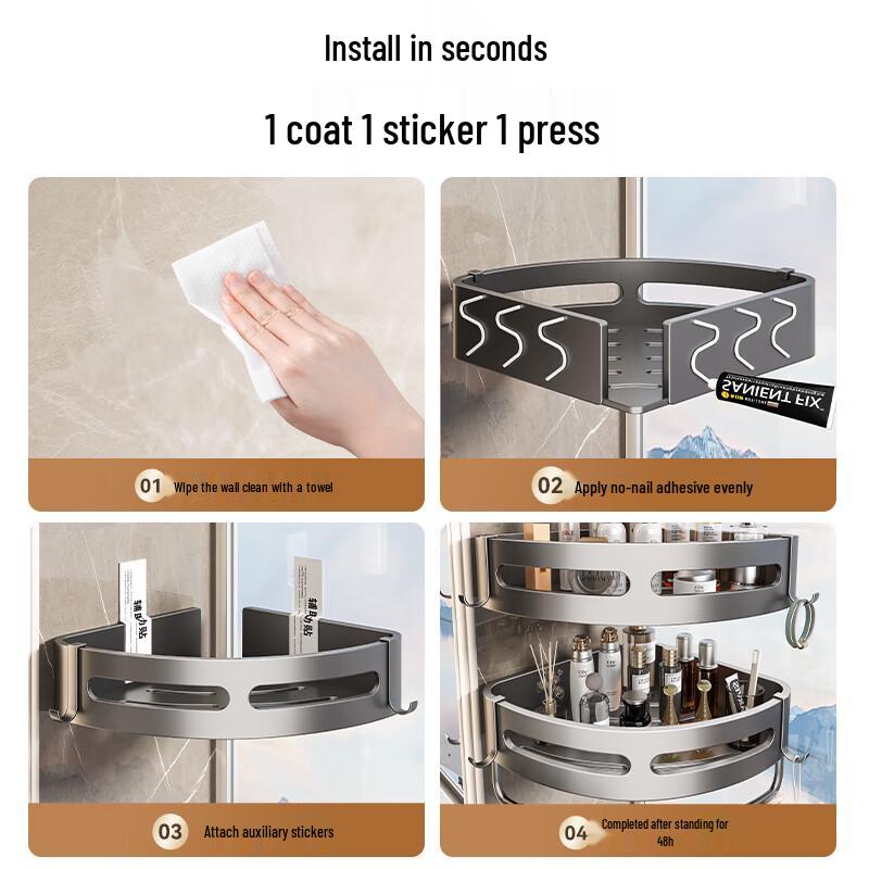 Punch-Free Bathroom Corner Storage Shelf