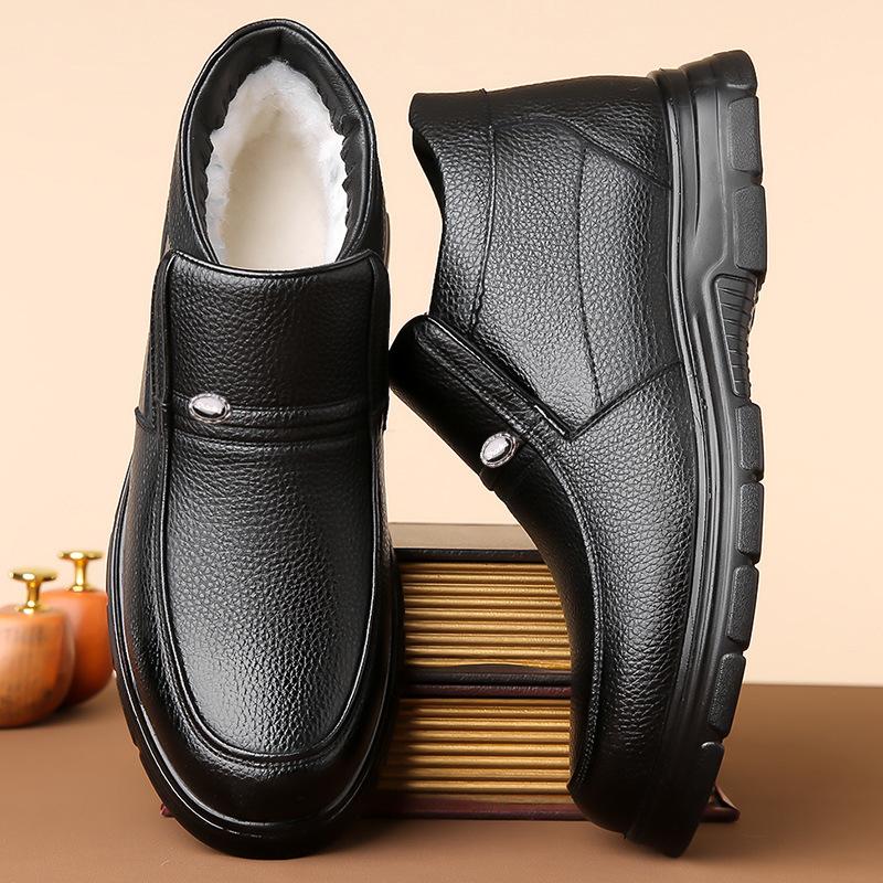 Fashion Cow Leather High Top Cow Leather Boots for Men Solid Color Fashion Casual Winter Cotton Shoes Male Outwear New Ankle Boots Man