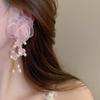 Pink Yarn Mesh Flowers Tassel Dangle Earrings for Women Sweet Girly Imitation Pearl Pendientes Fairy Lolita Party Ear Decoration