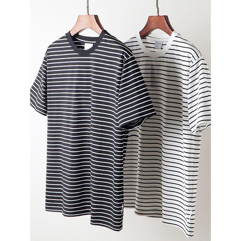 2025 New American vintage round Neck Knitted Stripes Short sleeve T-shirt Men's Summer Bottoming Shirt Foreign Trade Men's T-shirt