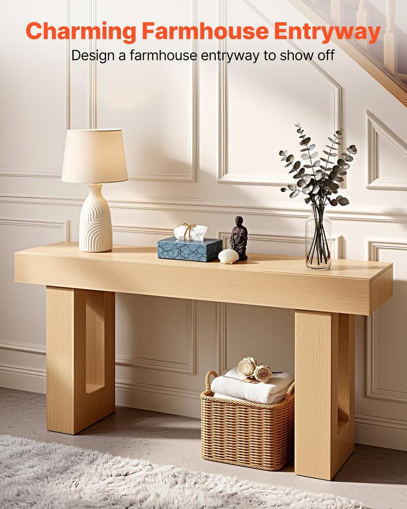 160 cm Console Table, Farmhouse Desk Behind the Couch, Wooden Rectangle Entrance Desk, Narrow Long Sofa Table Accent Stand for Hallway, Bedroom,