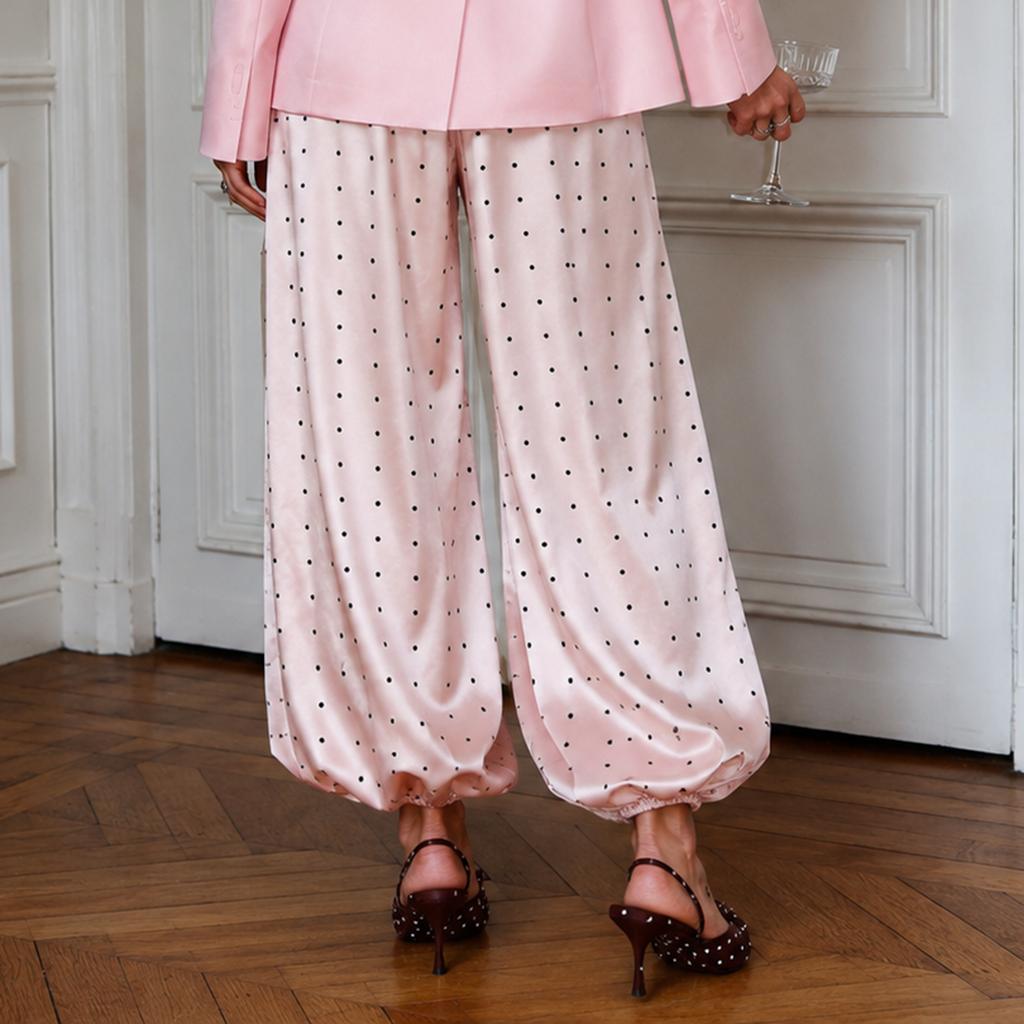 Women's Loose Fit Straight Leg Polka Dot Pants Casual Trousers