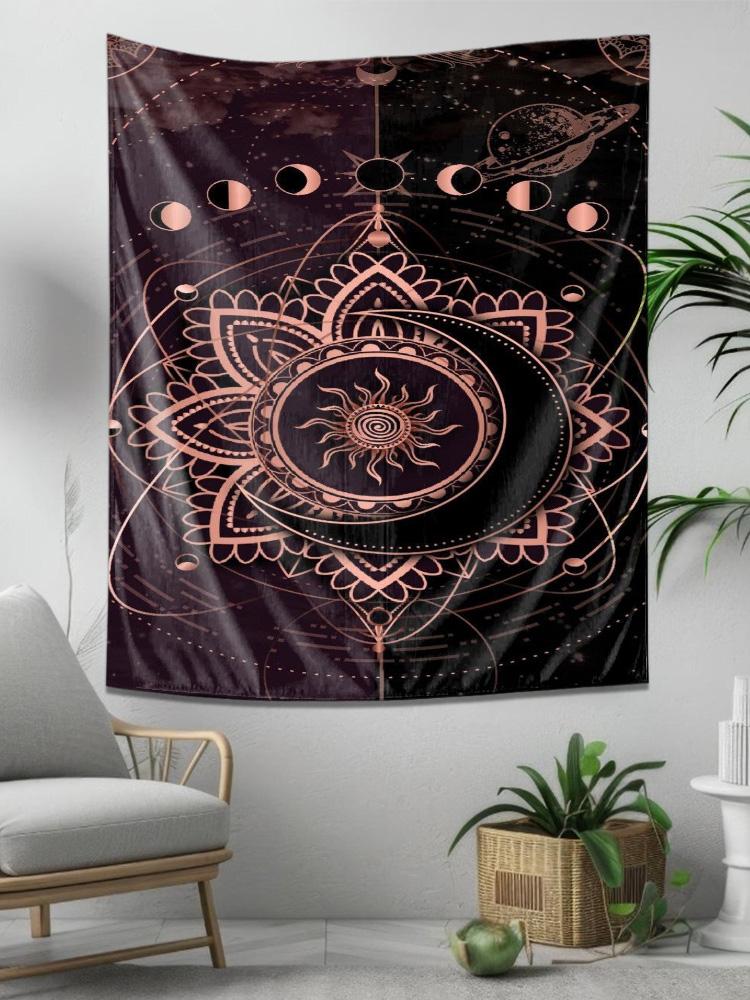 Cosmic Rose Gold Mandala Tapestry with the Beauty of Moon Phases  Planets 74x94cm(29x37in)