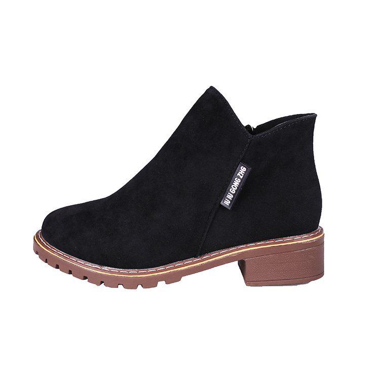 Korean Style Women's Martin Ankle Boots with Side Zipper - Low Heel, Low Shaft, Sizes 41-42