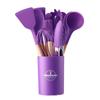 Set da 12 Pezzi di Utensili da Cucina in Silicone con Manici in Legno - Set Spatola e Cucchiaio