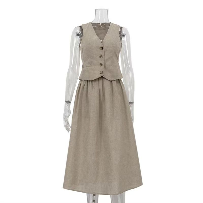 

Fashion New Arrival Vest Top Camisole Skirt Three-Piece Fashion Three Piece Set Khaki S