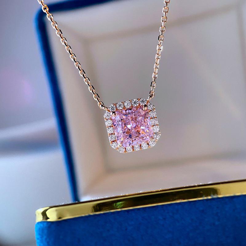 Pink square ring necklace, classic high-end luxury ring necklace set, high-end accessories for dinner parties.