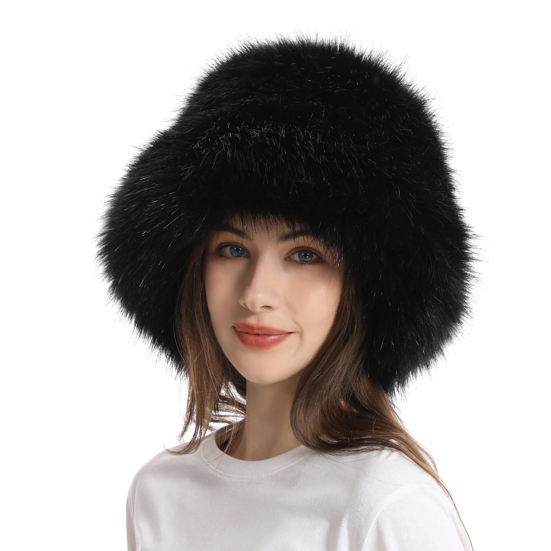 Women s Plush Bucket Hat with Ear Protection & Wide Brim - Faux Fur Winter Fisherman Style чёрный