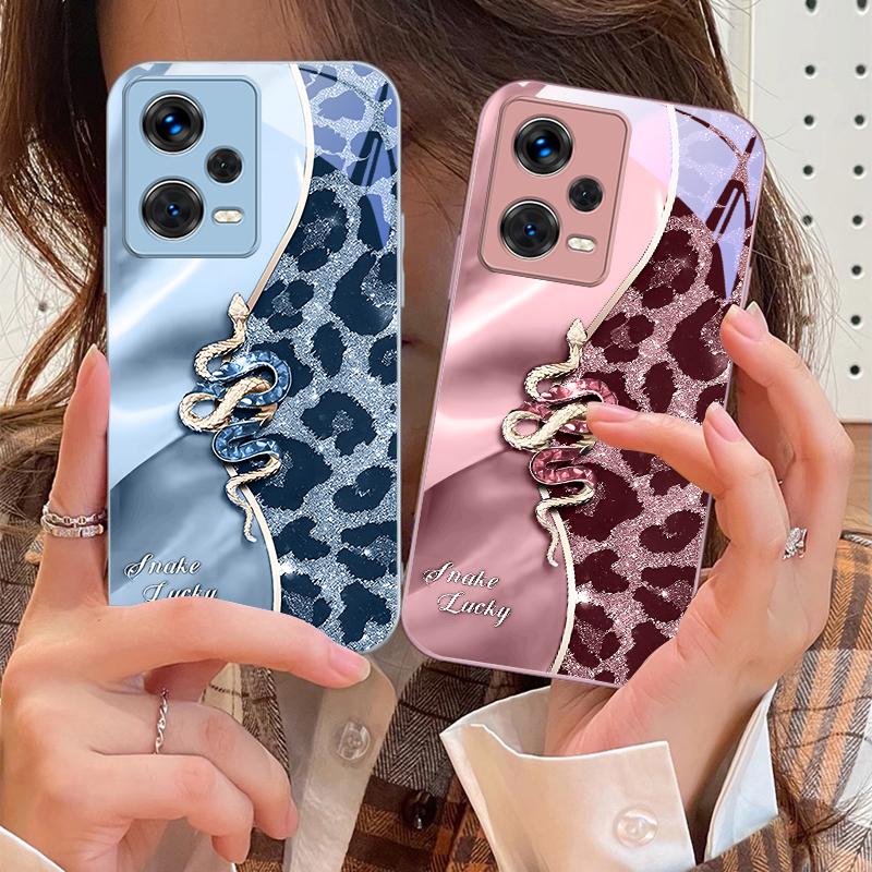 Wężowa Różowa Do Xiaomi 14 Ultra 13 Lite Redmi Note 13 11 Pro 12 Plus Poco X6 3 Pro F4 6 GT Hartowane Etui Na Telefon