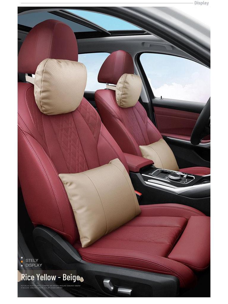 Genuine Leather Headrest & Lumbar Support Pillow for Mercedes, BMW, Volkswagen, Toyota Cars