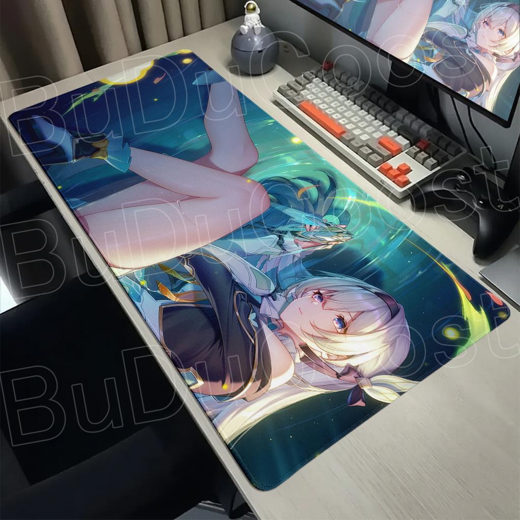 Gaming Honkai Star Rail New Desk Pad XXL Anti-slip Rubber Keyboard Cabinet Mausepad 400x900mm Firefly Computer Office Mouse Mat