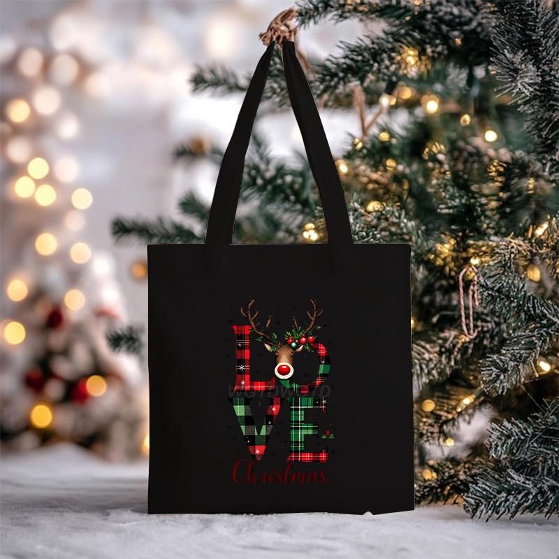 Christmas Christmas Printed Canvas Bag Large Capacity Casual Trend Student Shoulder Bag Tote Bag