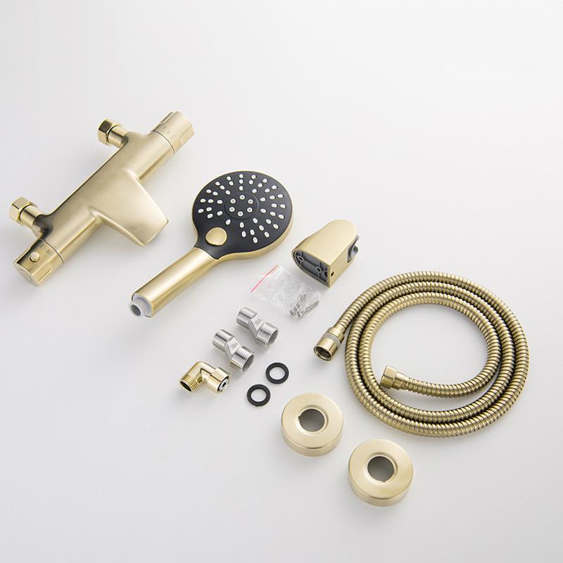 Brushed Gold Thermostatic Bathtub Shower Set Wall Mounted Brass Bathtub Faucet, Bathroom Bath and Shower Mixer Taps Brass