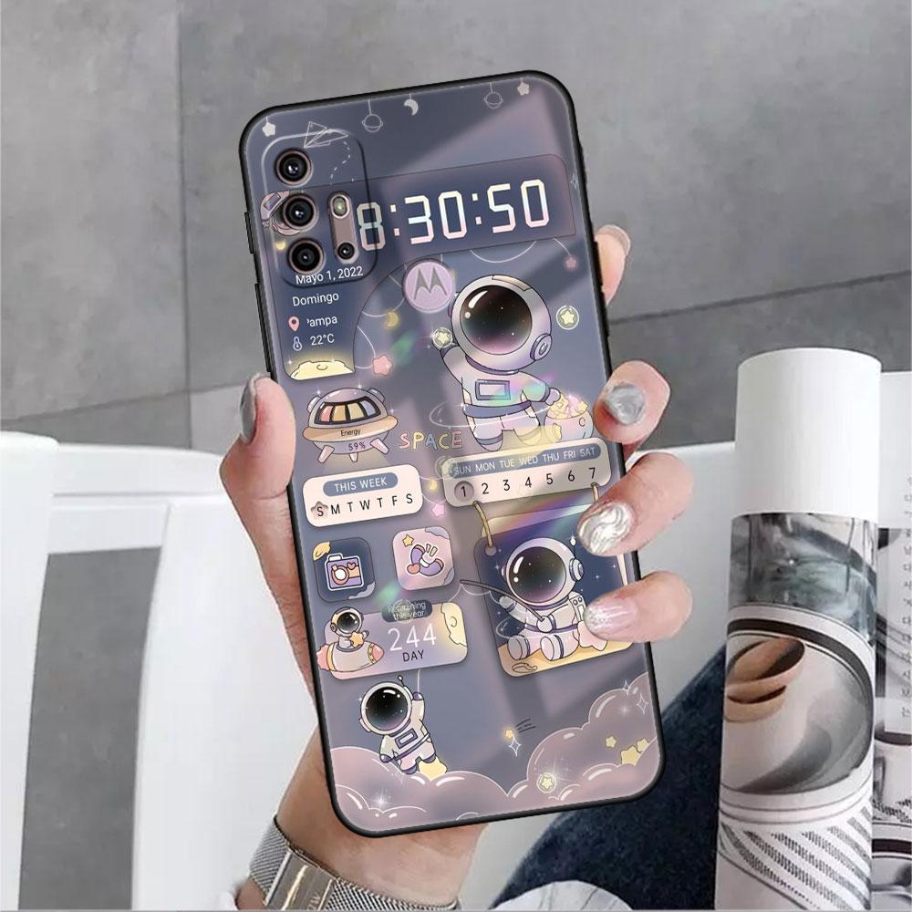 Astronaut Cartoon Case For Motorola G30 G9 Play G82 G52 G60 G8 G9 Power G50 One Fusion Edge 30 20 Black Soft Phone Capas