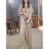 Women's Summer Loos Temperamente Literary Retro Suit Belly Shading Thin Blouse + Casual Trousers Two-piece Set