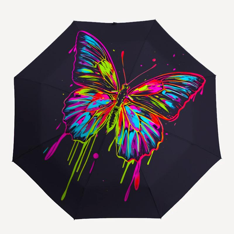 1pc Butterfly Neon Automatic Folding Umbrella - Compact 8-Rib Design, Durable Plastic & Iron, Lightweight for Outdoor Daily Use034