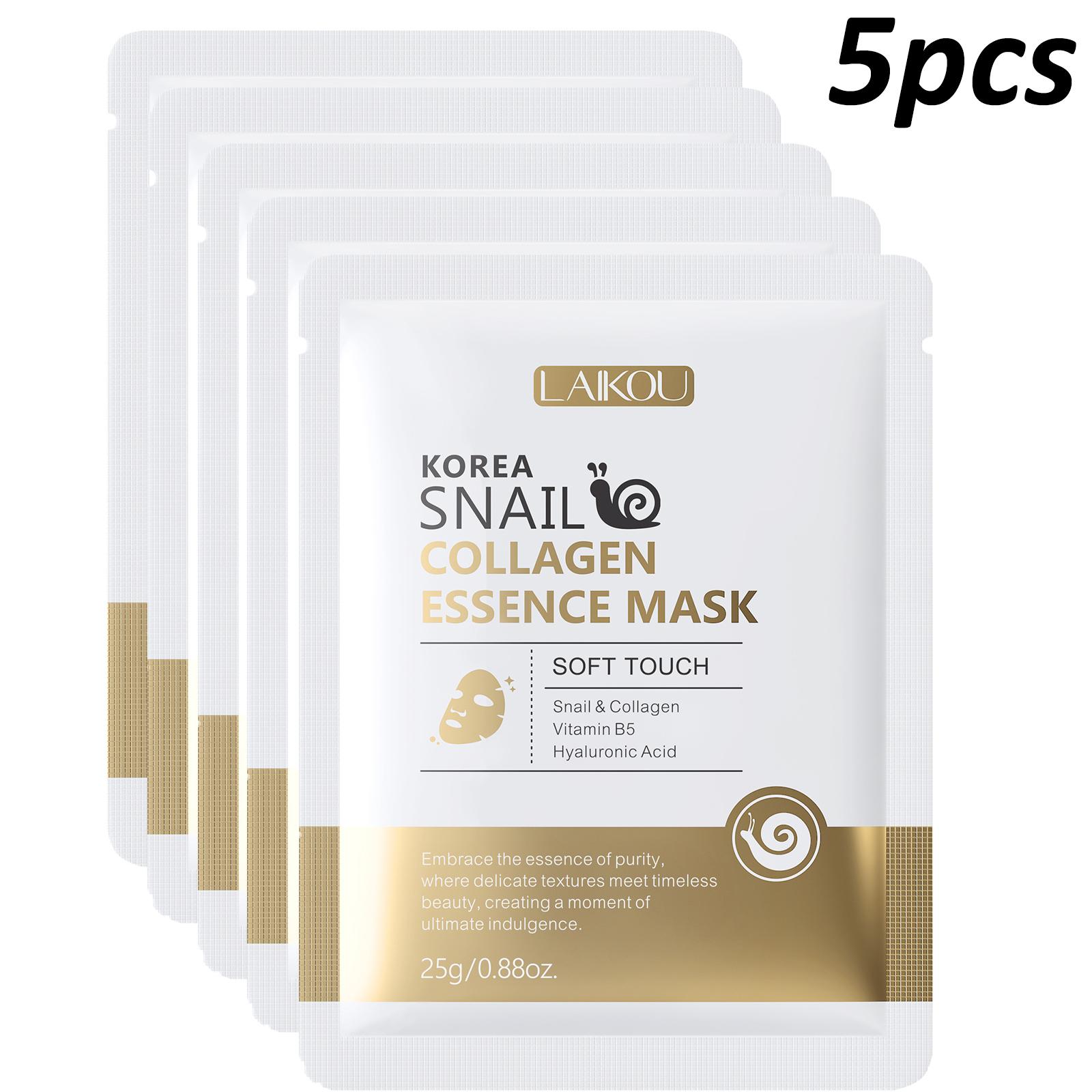 

1/5/10 шт. LAIGKU SNAIL COLLAGEN ESSENCE MASK - Глубоко увлажняющая и питательная, гипоаллергенная, без формальдегида, отбеливающая и против морщин маска 5pcs