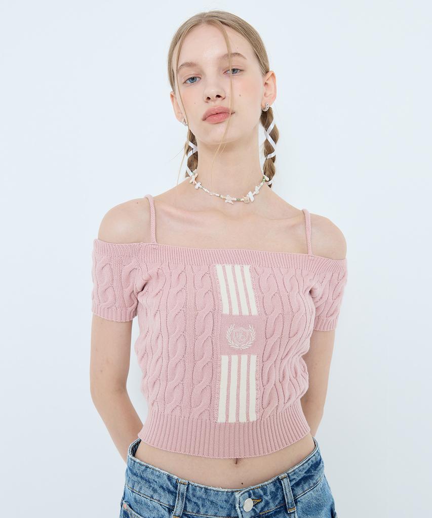 LARTIGENT L4 Cable Offshoulder Knit(Pink)