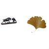 Modern Feng Shui Cow Cattle Animal Sculpture with Wrought Iron Ginkgo Leaves Abstract Wall Decor for