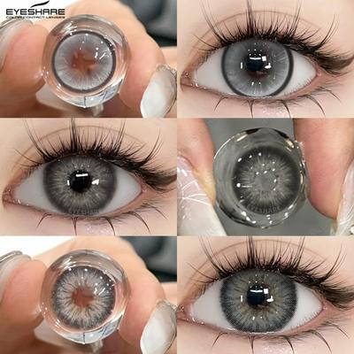 1 Par de Lentes de Contato Cinza Natural Olho Confortável Hidrocor Cor Uso Anual para Mulheres Cosméticos Anuais