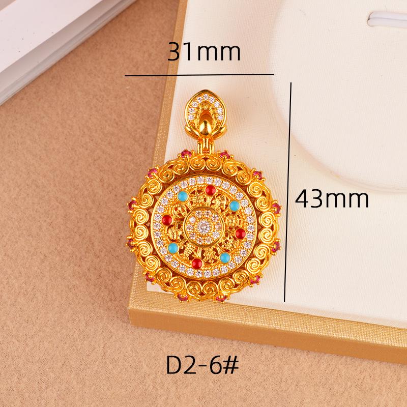 New Chinese-Style Filigree Eight Treasures Rotating Compass Pendant Necklace for Women - Golden Palace Style with Inlaid Diamonds.