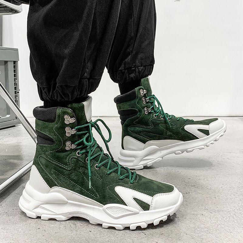 Martin boots men's autumn men's shoes high-top tooling trendy shoes men's long tube velvet cotton shoes waterproof Internet celebrity locom