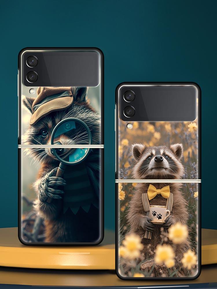 Mapache Hard PC Phone Case For Samsung Galaxy Z Flip 7 6 5 4 Black Cover For Galaxy Z Flip 3 Foldable Shell Fundas Capas Coque