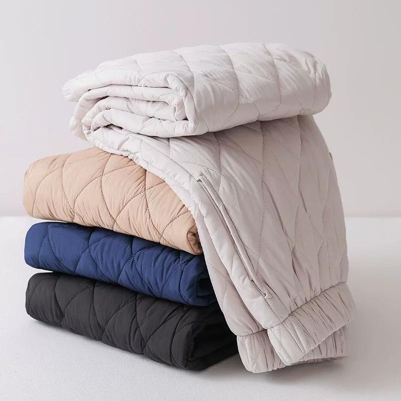 Wide Leg Cotton Pants, Women's Thick Warm Pants, Plus Size Casual Straight Leg Pants, High Waisted Down Cotton Pants for Outerwear