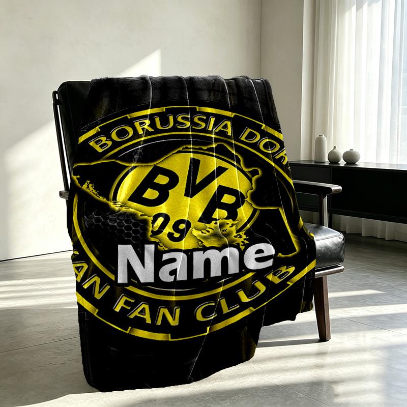 Custom Name Personalized Borussia Dortmund Print Blanket, Home Decor, Bedroom, Sofa, Camping, Couch, Gifts for Birthday Christmas