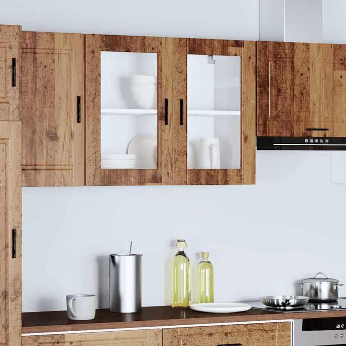 VidaXL Kitchen Wall Cabinet with Glass Door Porto Old Wood, Kitchen Wall Unit, Wall Cabinets with 854095