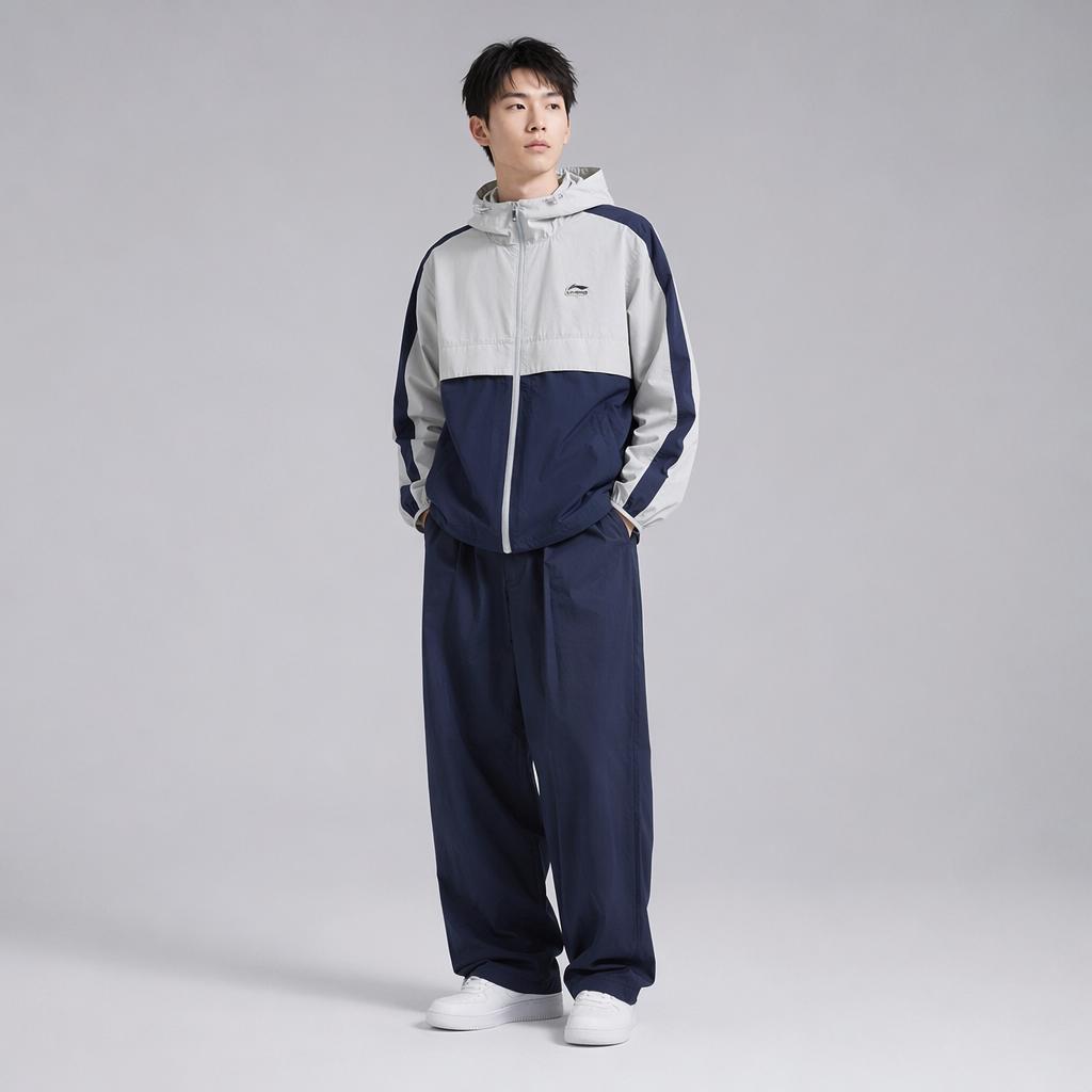 Li Ning Sports Lifestyle Serie Markenlogo Lässig Bequem Colorblock Kapuzen-Reißverschluss Windjacke Herren Oberbekleidung Static-Grey Sailor-Blue AFDV175-2