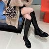 Cowhide version~ Genuine leather but knee boots women's thick-soled thick heel side zipper straight high boots slim knight boots