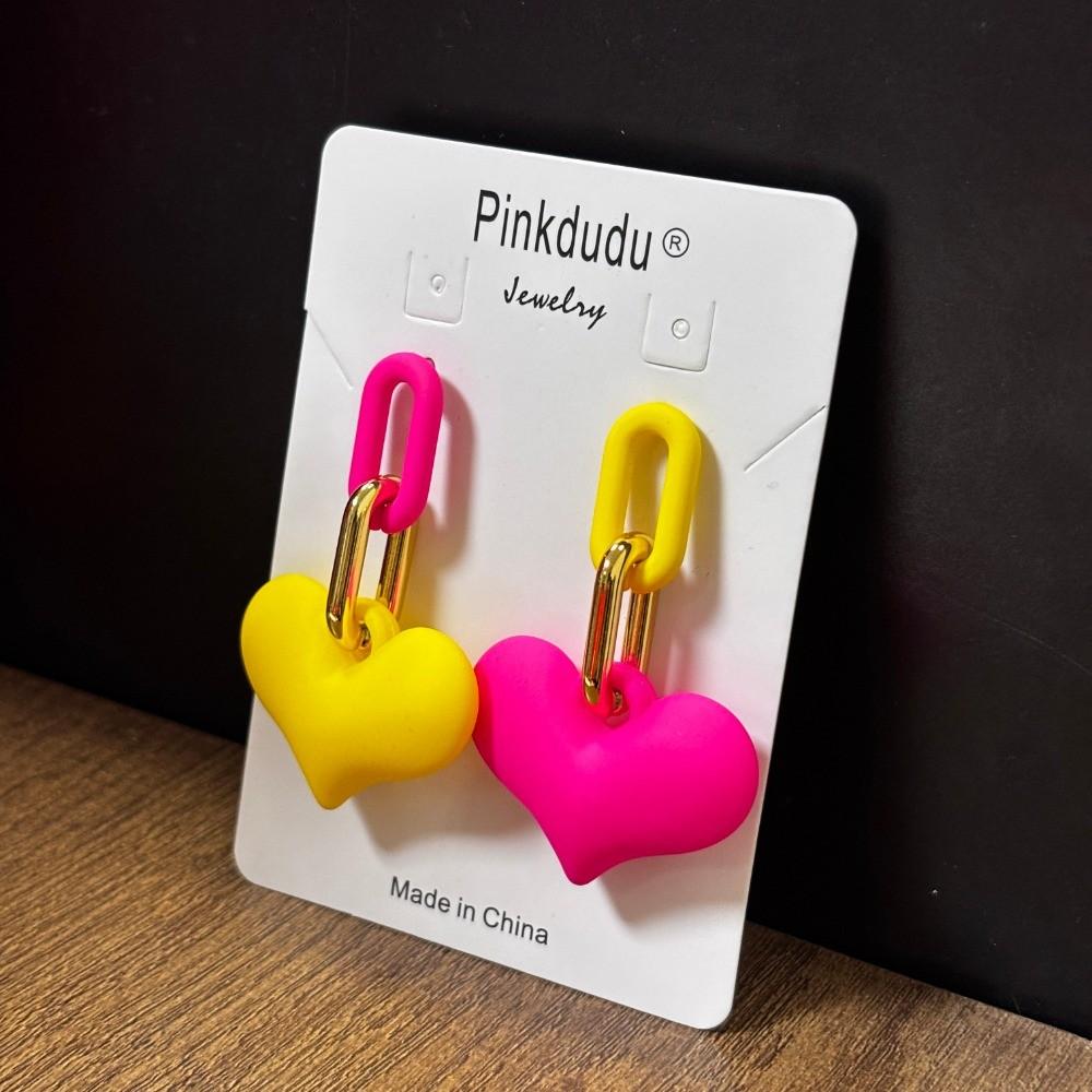 

Pinkdudu Candy Colorful Heart Shape Acrylic Earrings Simple Trendy Chain Drop Earrings Women Jewelry PD2286 M