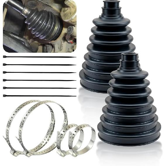Upgrade 2PCS CV Boot CV Axle Boot Thickened Neoprene Rubber Material With 4 Stainless Steel Clamps & 6 Cable Ties Universal CV Joint Boot Fits Shaft