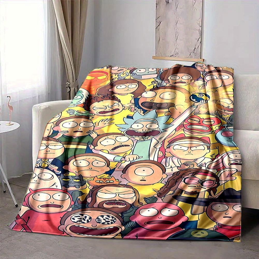 1pc Rick, Morty Cartoon Characters Flannel Throw Blanket Lightweight Soft Warm All Season Blanket for Sofa, Bed, Travel,L1028143