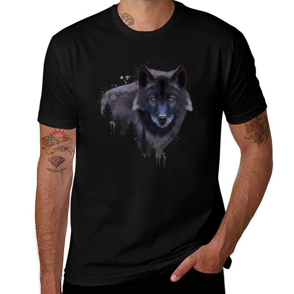 Wolf Watercolor, Wolf Painting, Wolf Portrait, art, illustration T-Shirt Christmas Casual Short