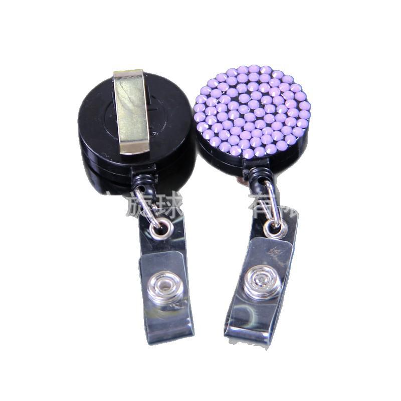 Fashionable Rhinestone ID Card Holder with Retractable Lanyard 32mm Diameter