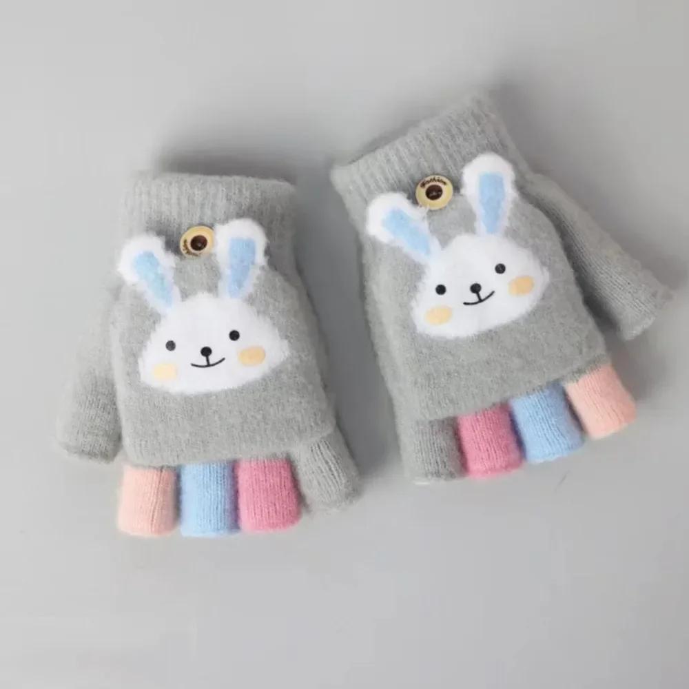 1 Paar warme Cartoon-Kinderhandschuhe für Jungen und Mädchen, süße Tierhasen-Halbfingerhandschuhe, süße Herbst- und Winter-Warmhandschuhe für draußen