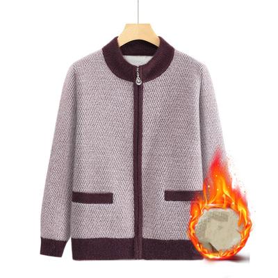 Women's Loose Casual Round Neck Jacket for Middle-aged and Elderly, Comfortable Knit Sweater
