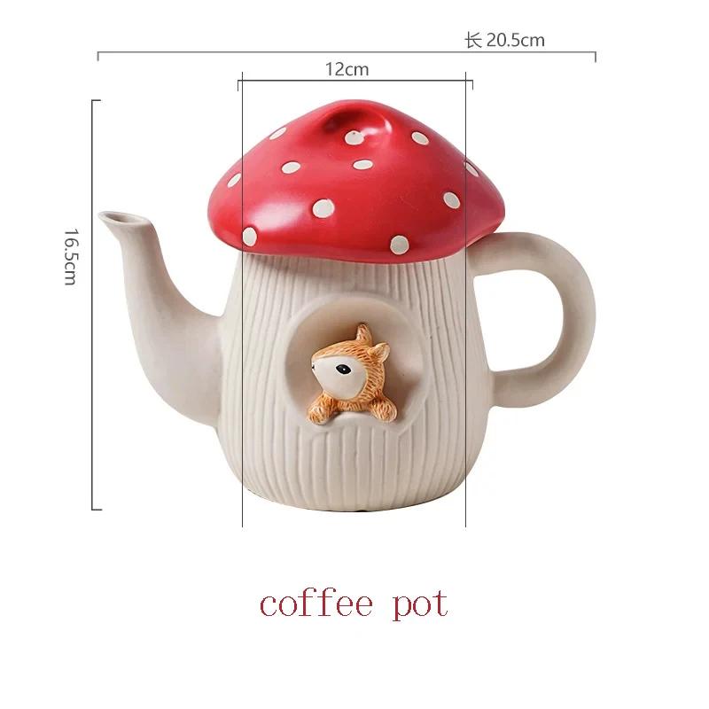 Cute Squirrel Mushroom Ceramic Tableware Set Red Polka Dot Porcelain Teapot Plate Bowl Cup For Breakfast Dessert Home Decor Gift