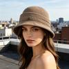 (One Size, Dark Brown) Women's Bucket Hat Hollow Knit Breathable Fisherman Cap Stylish Decorative Letter Detail Sun Hat