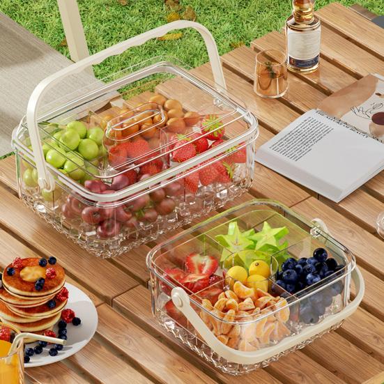 Serving Tray with 5 Dividers Lid Double-Walled Ice Tray Fruits Vegetables Shrimp Cocktails Party Appetizer Platter Snack Server