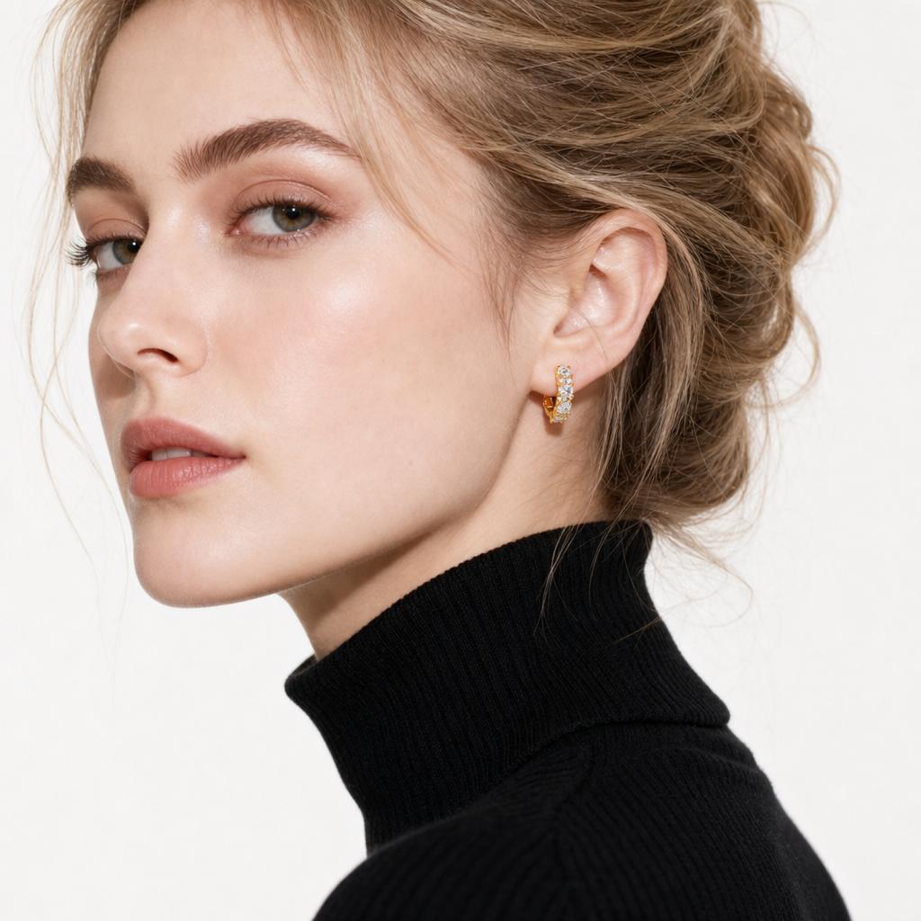 Zircon Full Pavé Hoop Earrings Small Hoop Huggie Earrings with Clasp Closure Unique Design Jewelry for Women