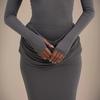 2025 European & American Women's Sexy Ruched Long-Sleeve Dress with Back Slit