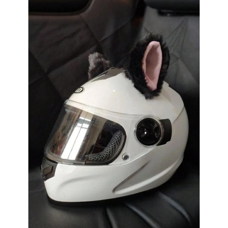 2-Pack Faux Fur Cat Ears Helmet Accessories, Detachable Plush Kitty Ears, Fits Motorcycle/Electric Bike/Ski Helmet, Cute Decor F