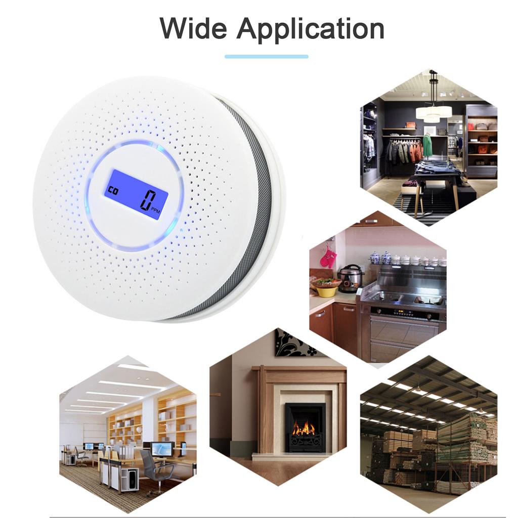 Smoke and Carbon Monoxide Alarm Smoke Detector Carbon Monoxide Detector Powered by Battery with LCD Display Voice Warning