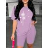 Women's Fashion Round Neck Dandelion Butterfly Print Casual Short Sleeve Shorts Set