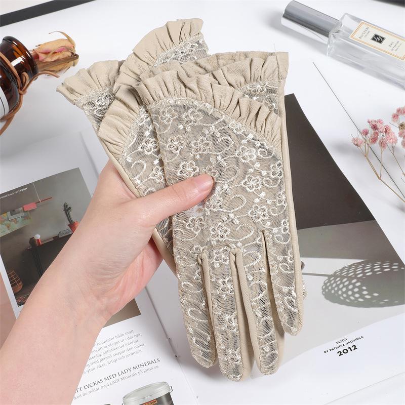 Damen Spitzen Lammfell Handschuhe: Frühling & Herbst, Fahren, Outdoor, Sonnenschutz, Dünner Koreanischer Stil, Touchscreen.