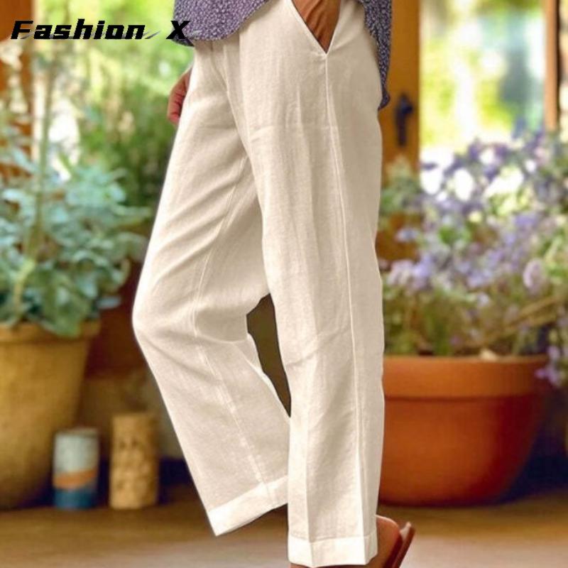 

Хлопковые льняные брюки, женские свободные прямые брюки 5XL бежевый