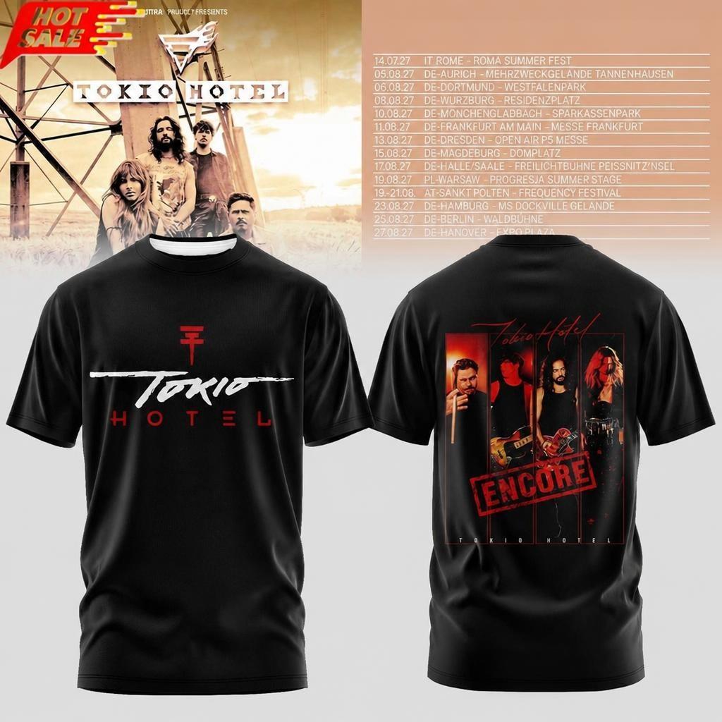 Tokio Hotel Summer Encore Tour 2027 Live Concert Event Graphic Design T-Shirt
